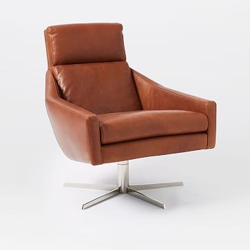 Austin Leather Swivel Chair, Aspen Leather, Chestnut, Polished Nickel - Image 2