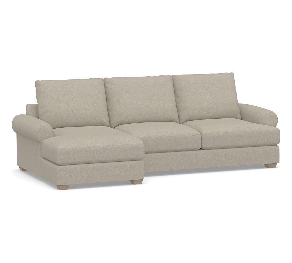 Canyon Roll Arm Upholstered Right Arm Loveseat with Chaise Sectional, Down Blend Wrapped Cushions, Performance Boucle Fog - Image 0