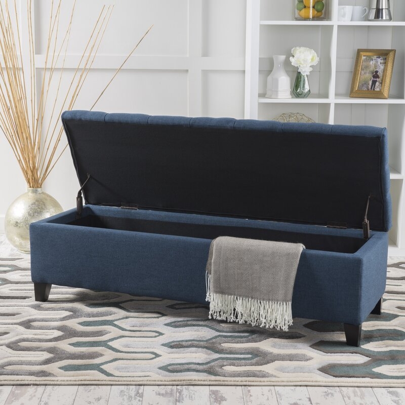 Amalfi Upholstered Flip Top Storage Bench, Dark Blue - Image 2