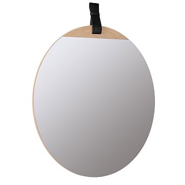 Leather Strap Round Hanging Mirror, 30" Diam - Image 1