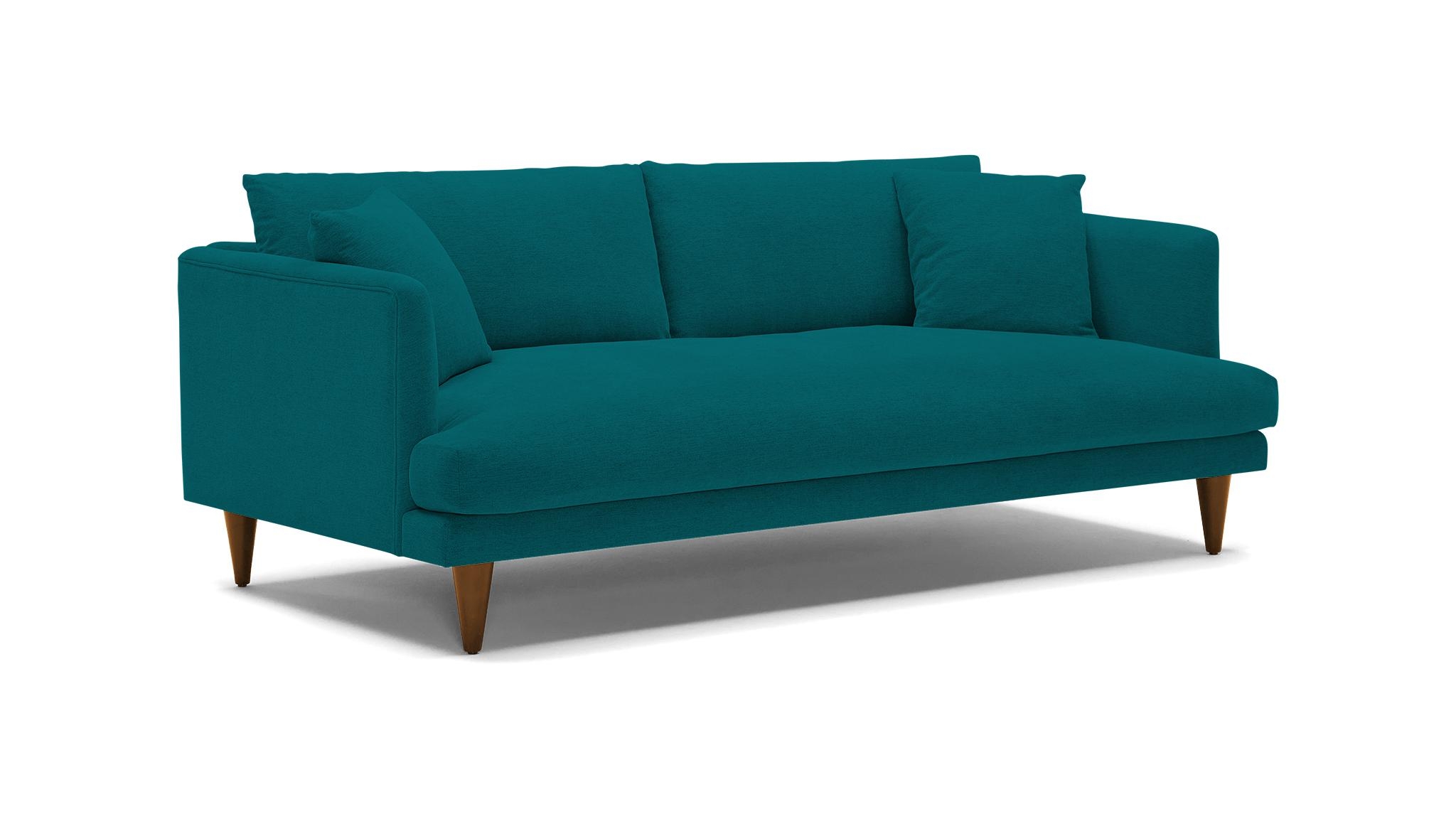 Blue Lewis Mid Century Modern Sofa - Lucky Turquoise - Mocha - Cone - Image 1