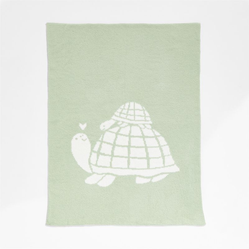 Reversible Sleepy Baby Green Turtle Chenille Baby Stroller Blanket - Image 3
