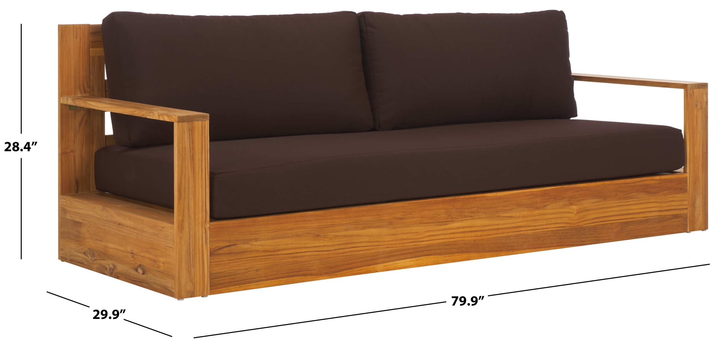 Kauai Brazil Teak Patio Sofa - Natural/Dark Brown - Image 4