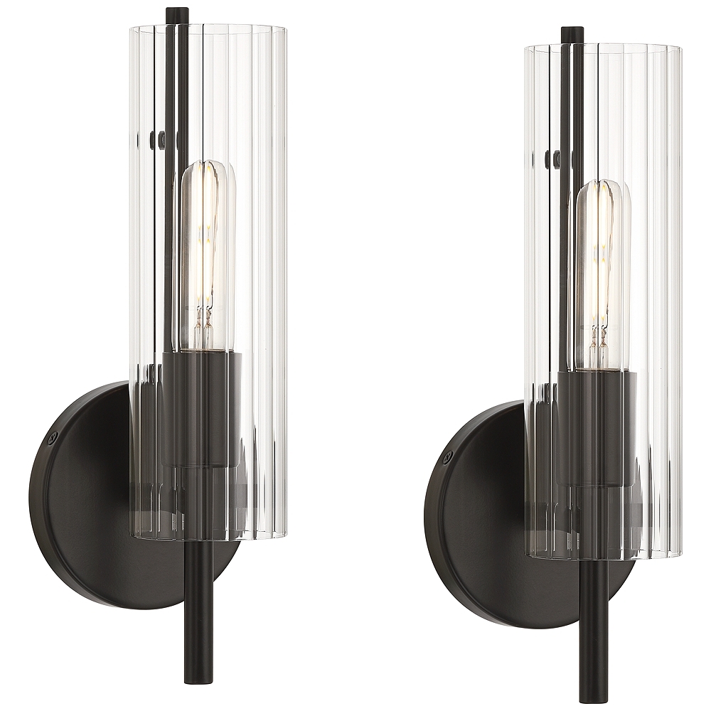 Possini Euro Taurus 13 1/2" High Matte Black Wall Sconce Set of 2 - Image 0
