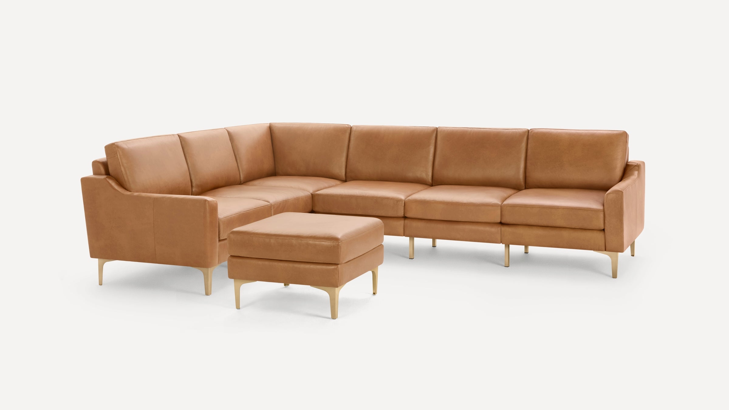 Nomad Leather 6-Seat Corner Sectional with Ottoman - Camel - Top Grain Leather / Brass - Metal / Block - Image 8
