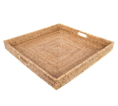 Tava Handwoven Rattan Square Serving Tray, 20"L X 20"W, Natural - Image 4