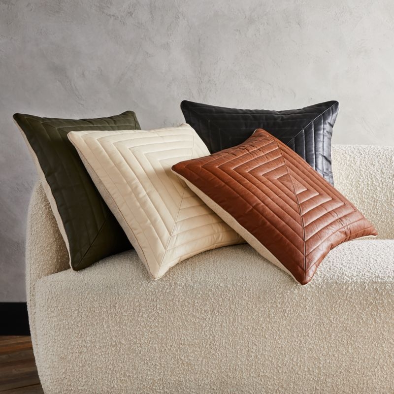 20" Odette Olive Leather Pillow with Feather-Down Insert - Image 1