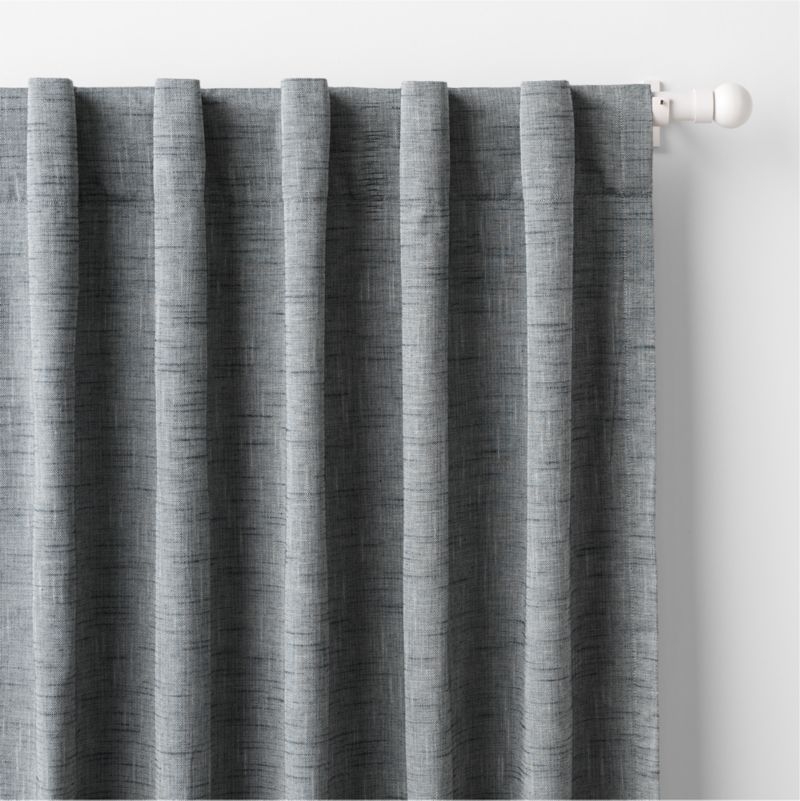 Mist Blue Textural Organic Cotton Chambray Blackout Window Curtain Panel 44"x96" - Image 1
