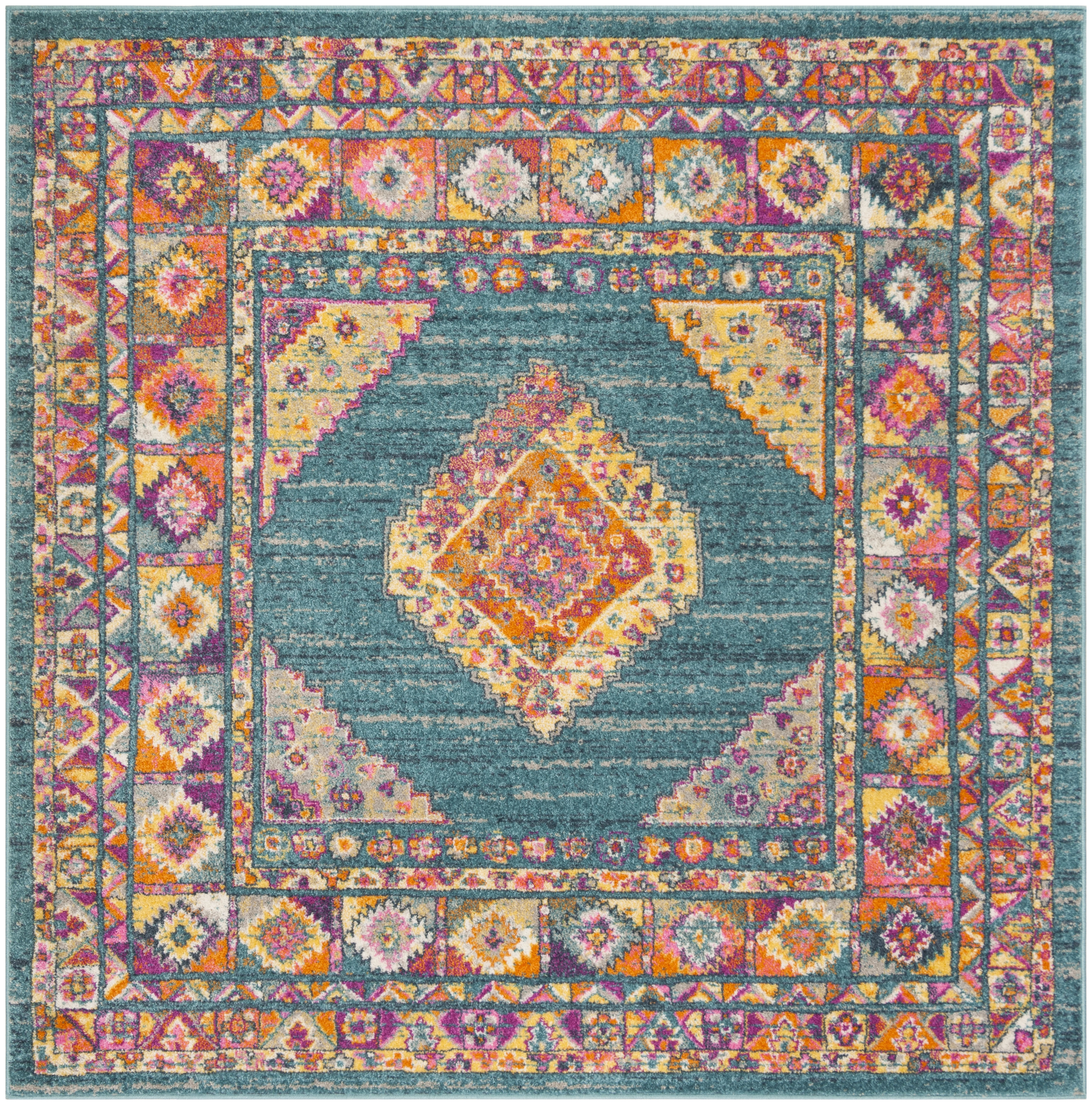 Arlo Home Woven Area Rug, MAD133A, Light Blue/Orange,  6' 7" X 6' 7" Square - Image 0