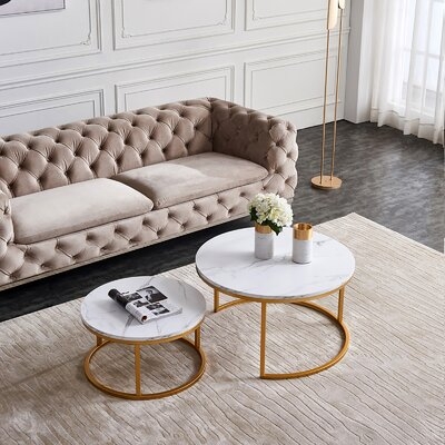 Modern Nesting Coffee Tables Set  Round Wood Accent  Table - Image 0