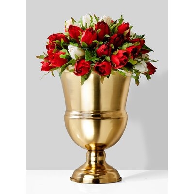 Rosdorf Park Decorative Gold Vase Urn, Gold Vases For Centerpieces, Metal Vase Use For Home Decor, Wedding, Parties, Floral Arrangements, Measures 10.25" Tall & 7.25" Diameter - Image 0