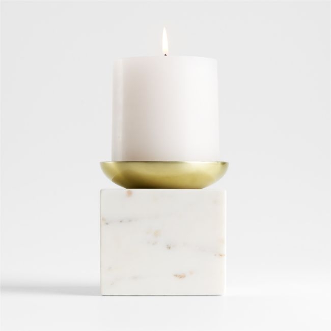 Sain Short White Marble Pillar Candle Holder - Image 0