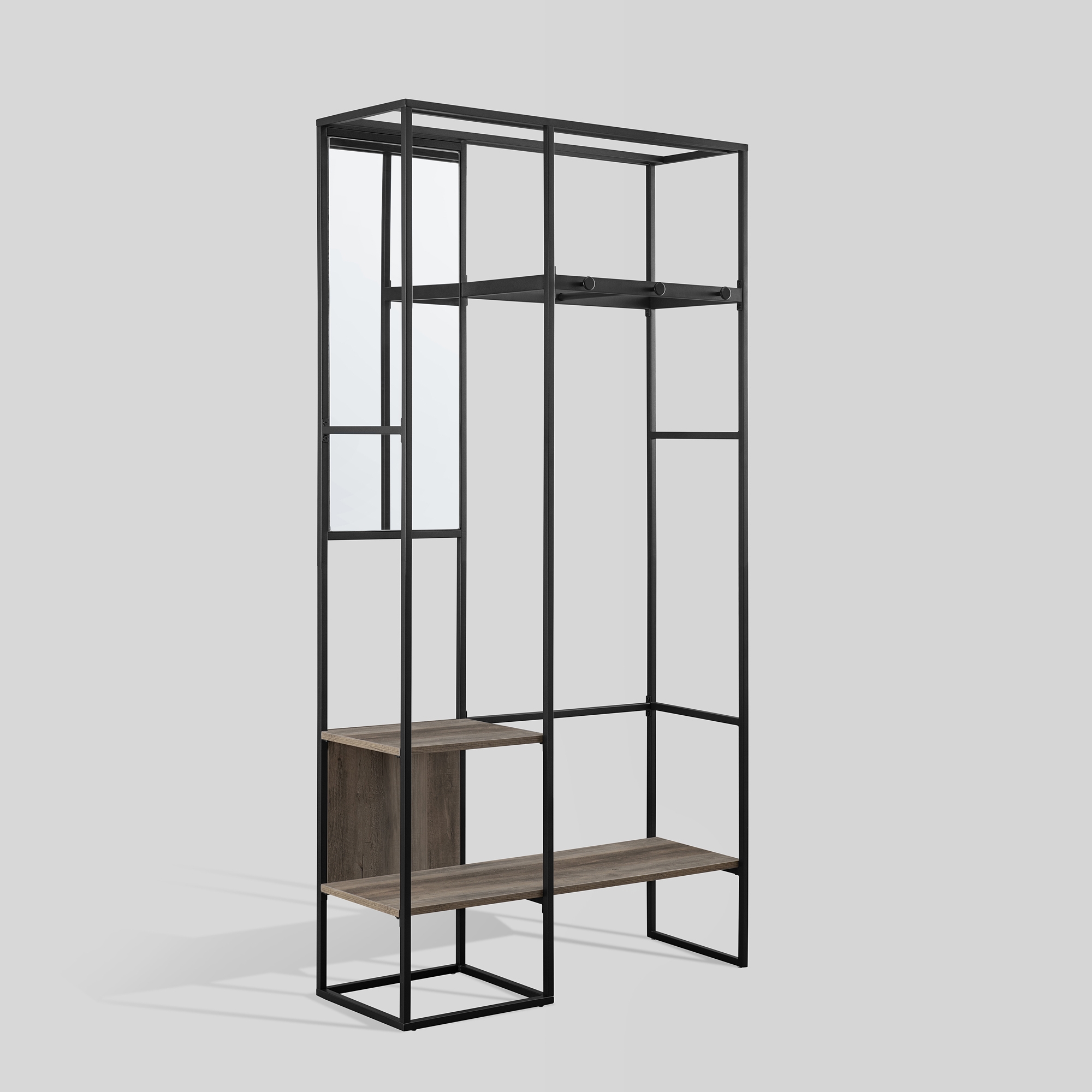 70" Modern Hall Tree with Mirror - Grey Wash - Image 0