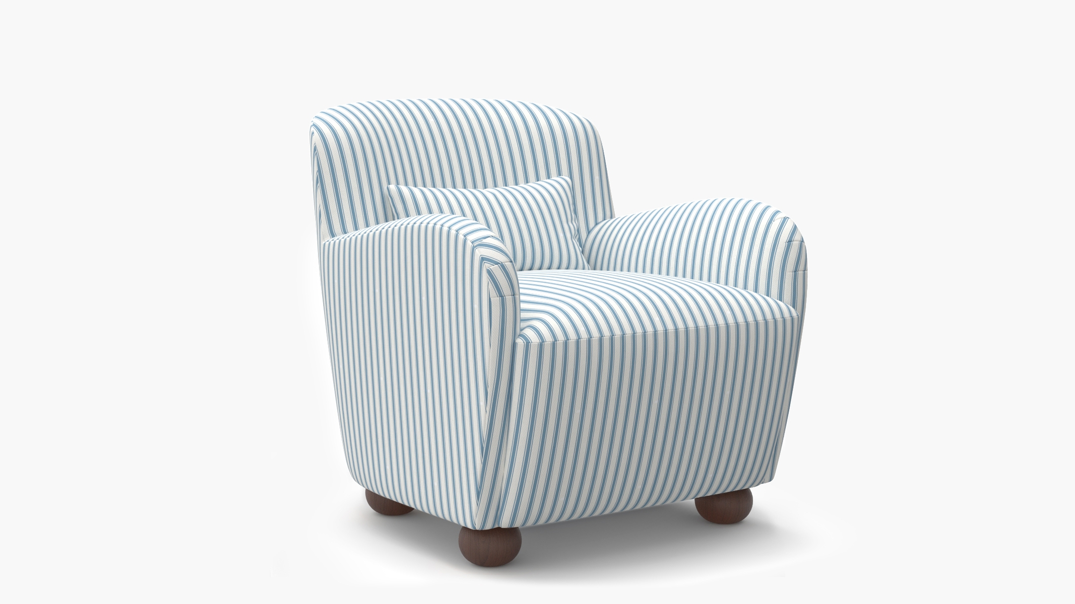 Club Chair, Cornflower Classic Ticking Stripe, Walnut Bun Foot - Image 1