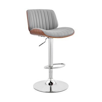 Rollegem Adjustable Gray Faux Leather And Walnut Wood Bar Stool With Black Base - Image 0