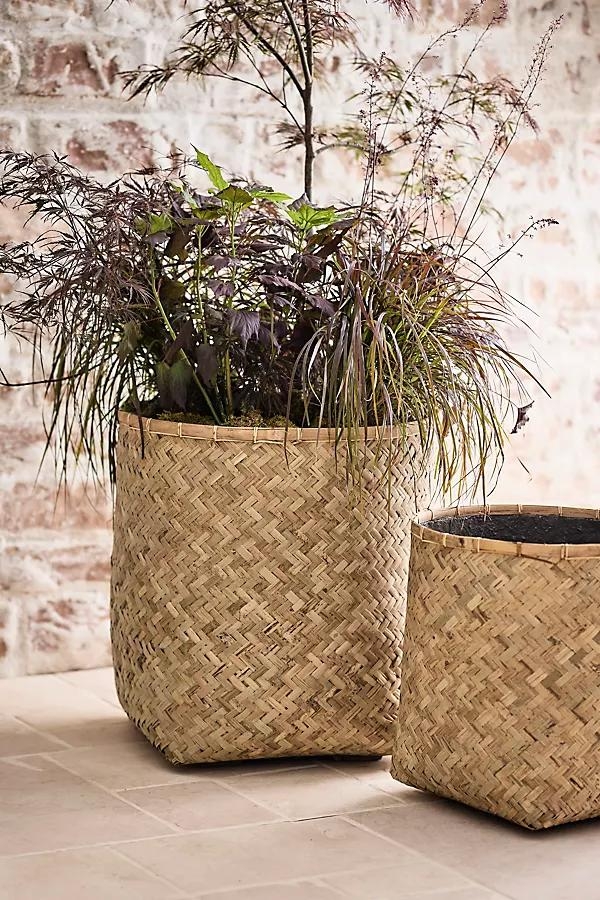 Woven Bamboo + Fiber Square Base Planter - Image 0
