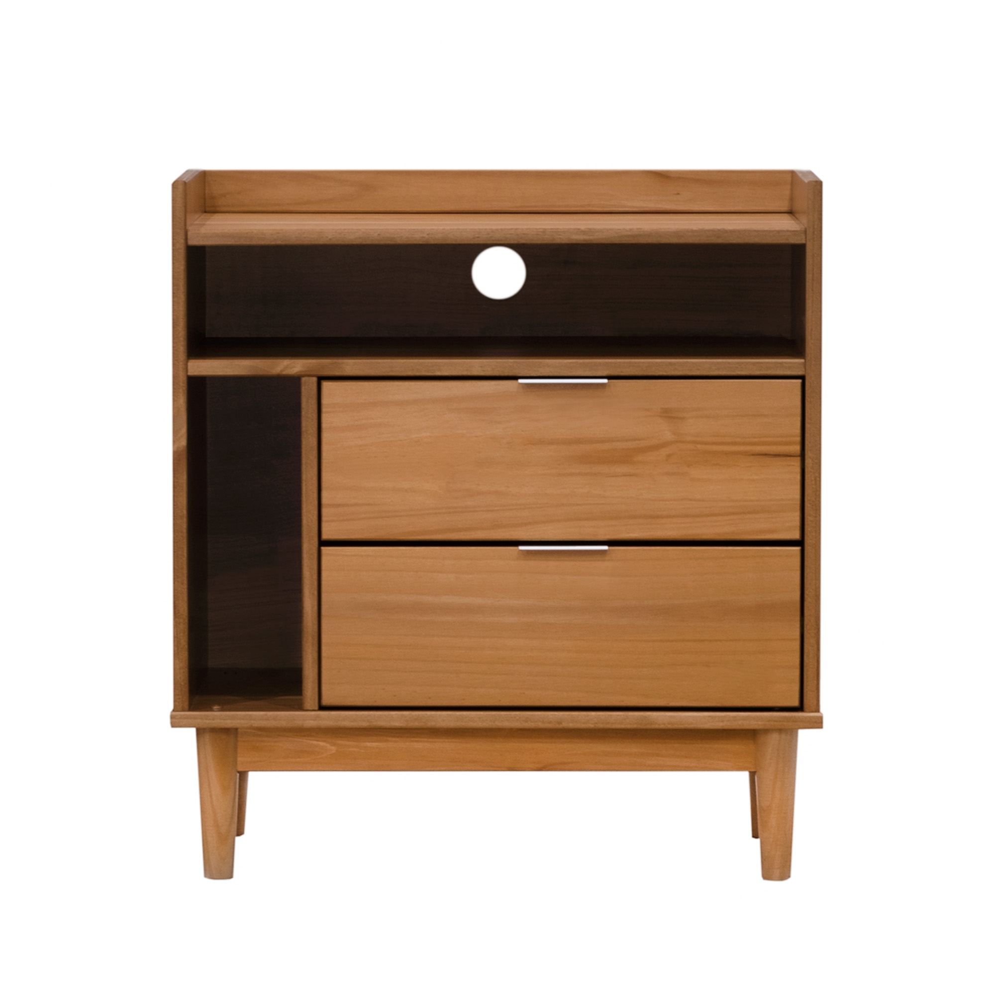 Mid-Century Modern Solid Wood 2-Drawer Nightstand – Caramel  - Image 1