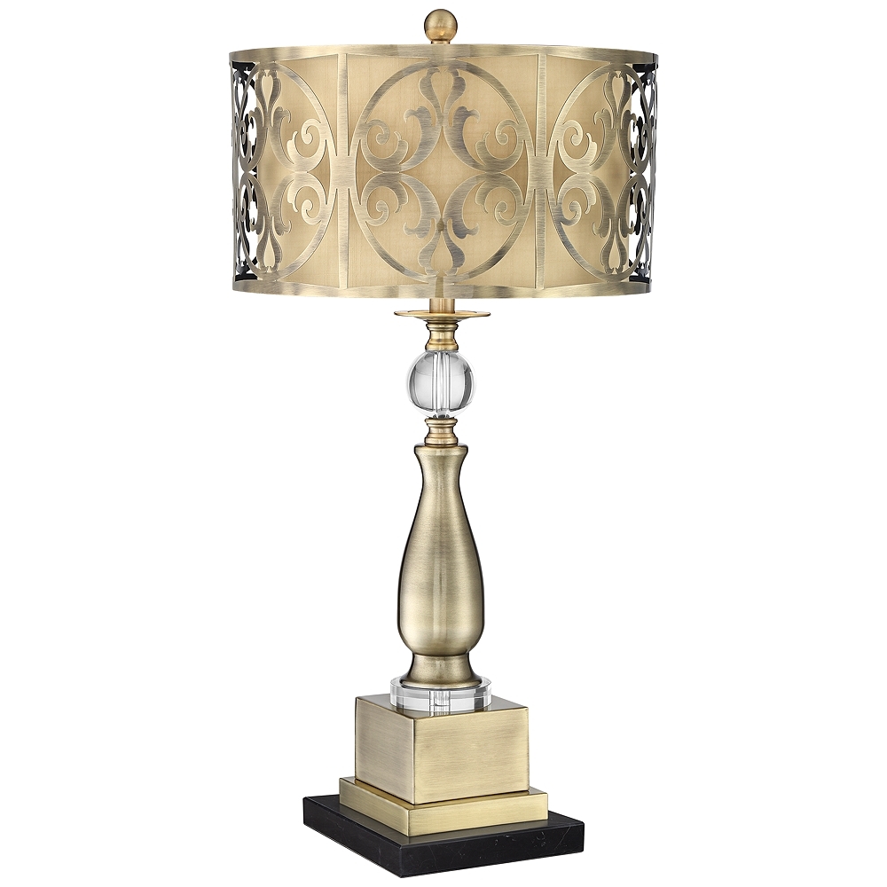 Possini Euro Doris 30 1/2" Brass Table Lamp with Black Marble Riser - Image 0