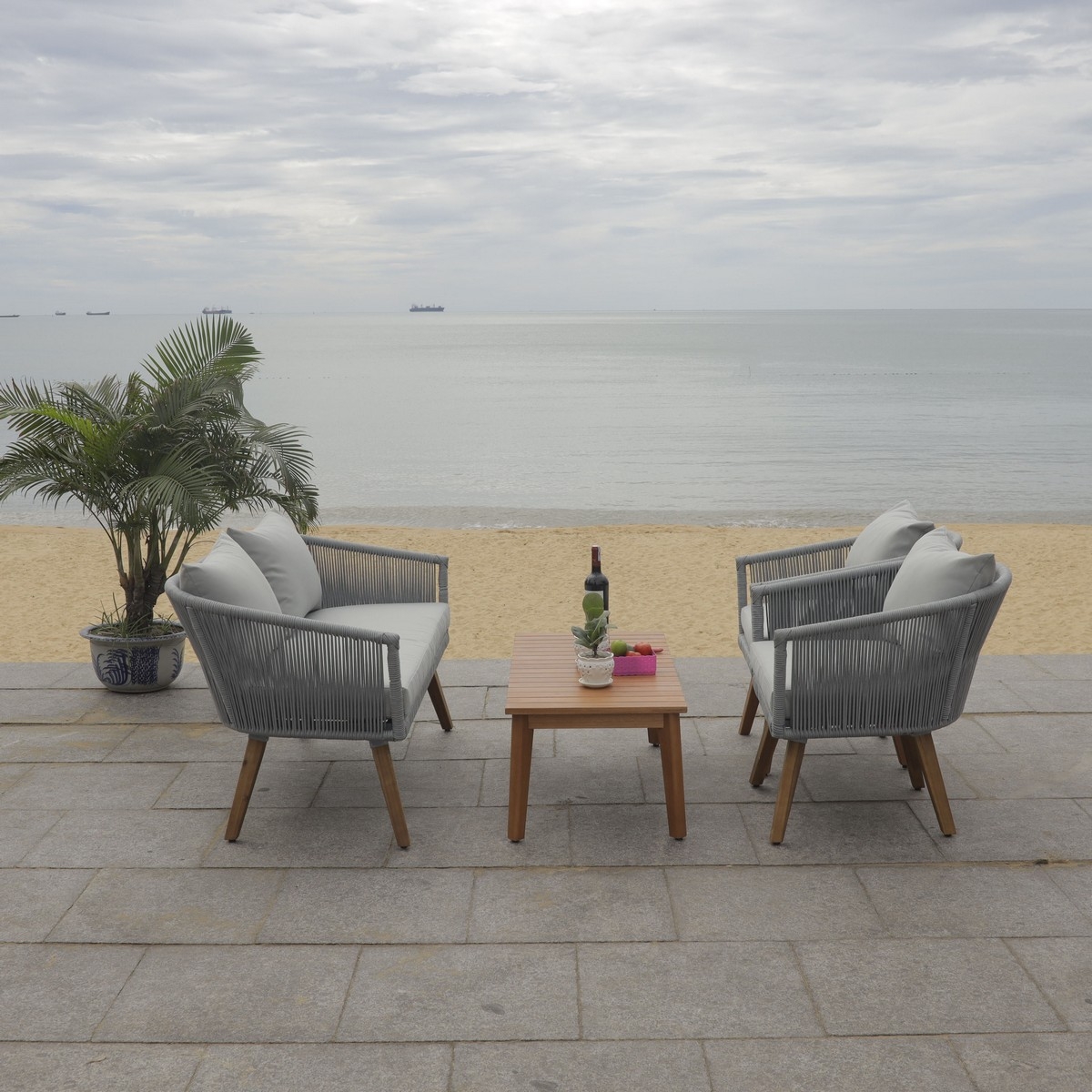 Indoor-Outdoor Velso 4 Pc Living Set - Grey/Grey - Safavieh - Image 9