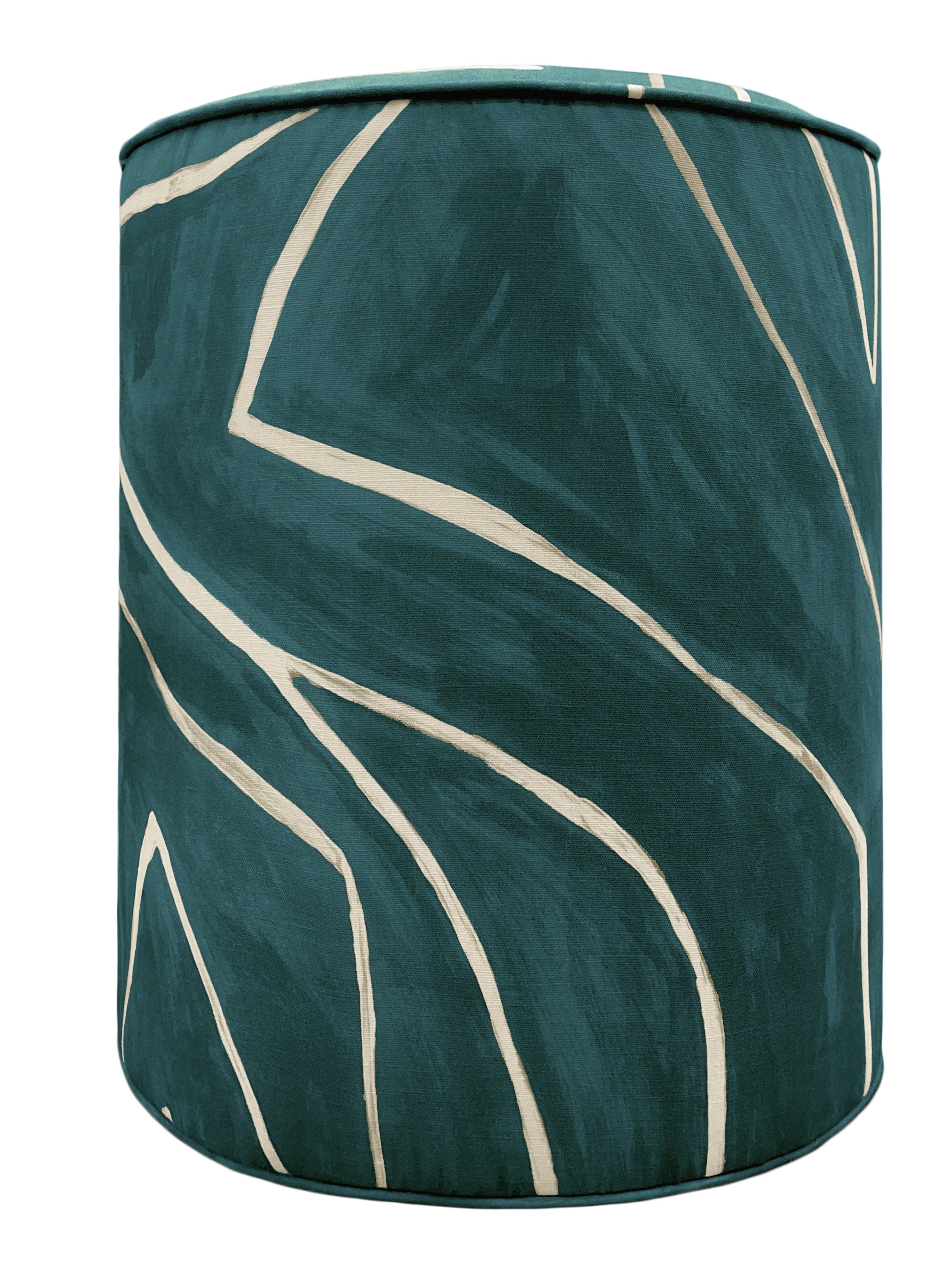 THE TIGHT ROUND OTTOMAN :: GRAFFITO // TEAL + PEARL - 17" Diameter X 19" Height - Image 1