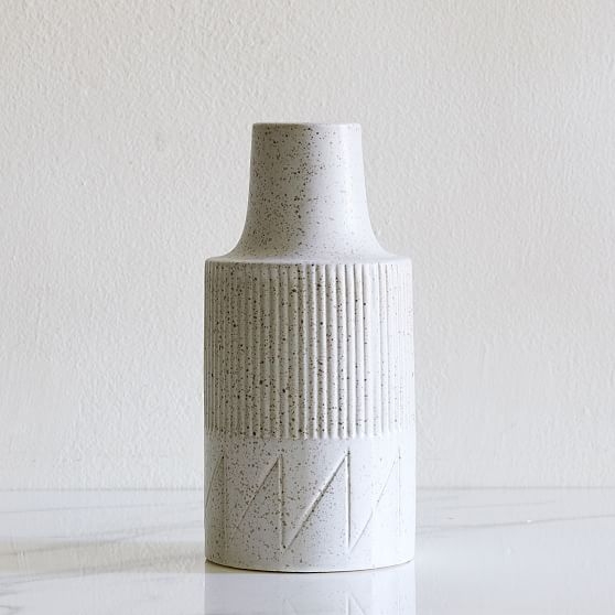 Textured Linework Vases, Round Tall, White &amp; Natural - Image 0