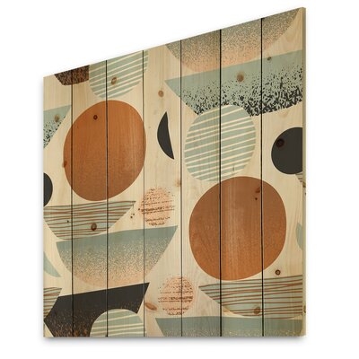 Retro Shapes With Abstract Suns And Moons I - Modern Print On Natural Pine Wood - Image 0