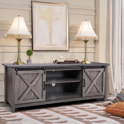 58 Farmhouse Tv Stand With Sliding Barn Door" - Image 0