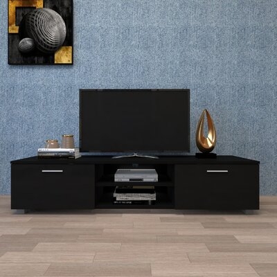 Black Tv Stand For 70 Inch Tv Stands, 2 Storage Cabinet With Open Shelves For Living Room Bedroom - Image 0