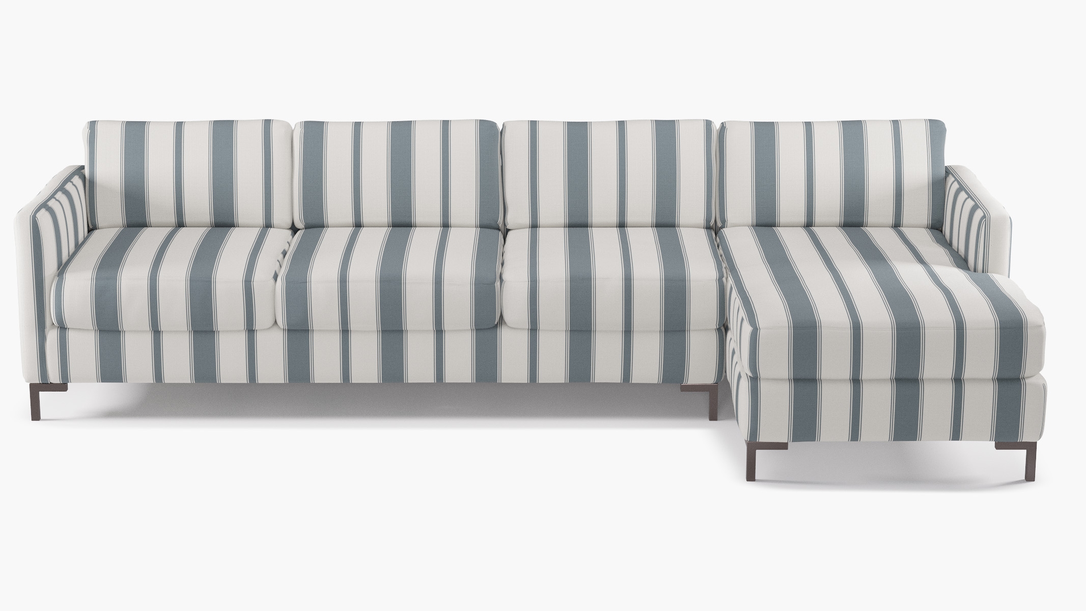 Modern Sectional, Right Facing, French Blue Clarence Stripe, Bronze L Leg - Image 0