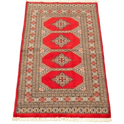 One-of-a-Kind Hand-Knotted New Age 3'1" x 5'3" Wool Area Rug in Red - Image 0