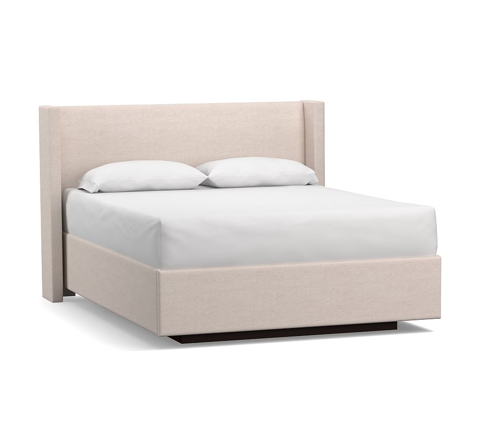 Elliot Shelter Upholstered Headboard with Footboard Storage Platform Bed, Queen, Chunky Basketweave Stone - Image 0