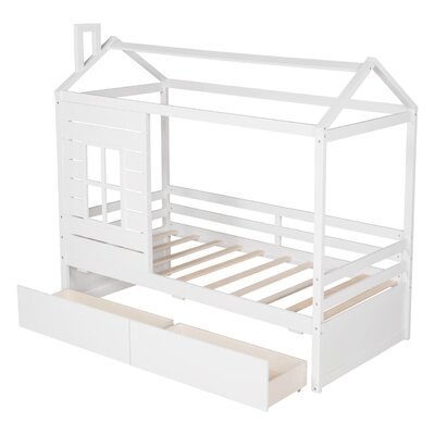Twin Size House Bed Wood Bed With Two Drawers - Image 0