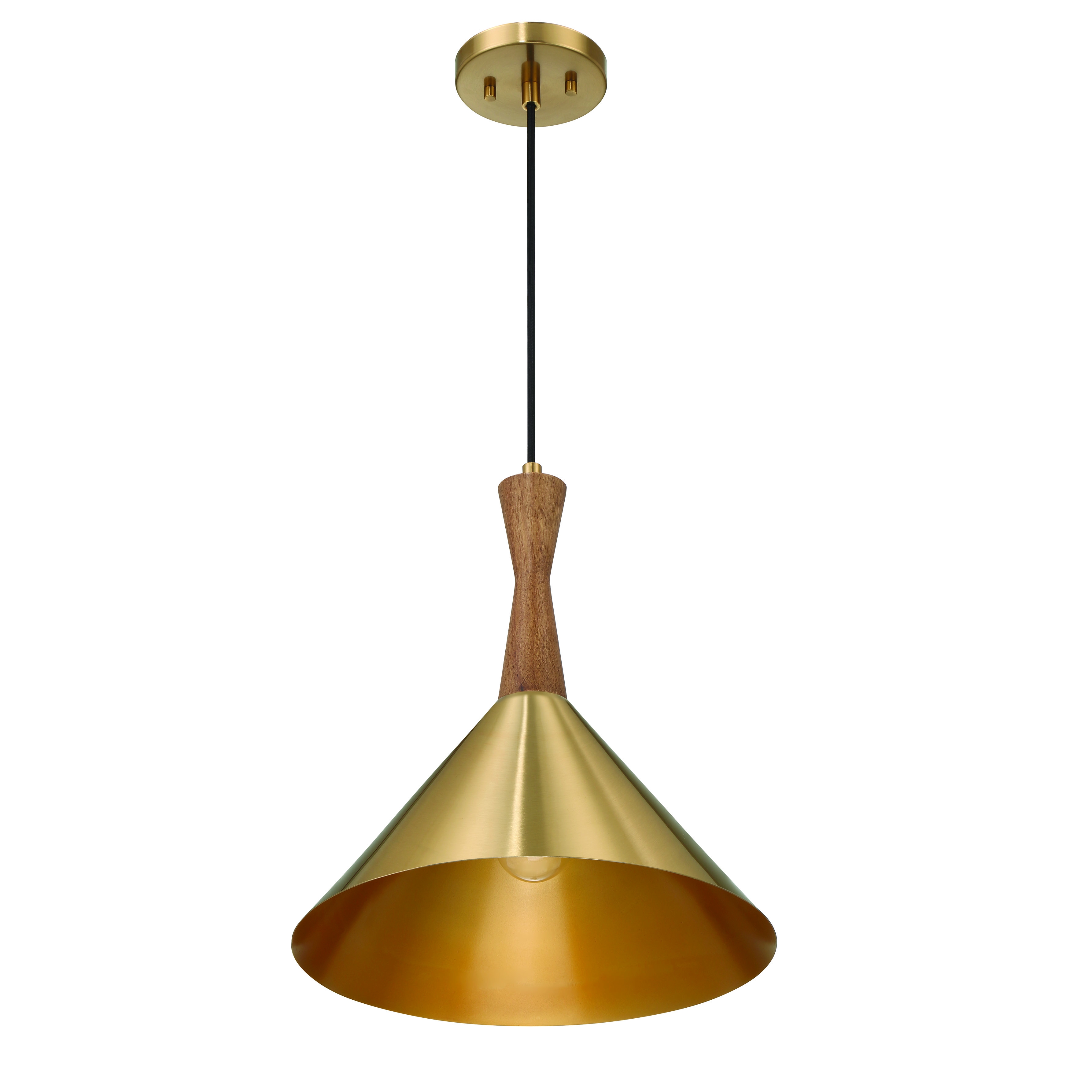 Axel - Mid-Century Modern Metal and Natural Stained Wood Ceiling Light, Brushed Gold - Image 0