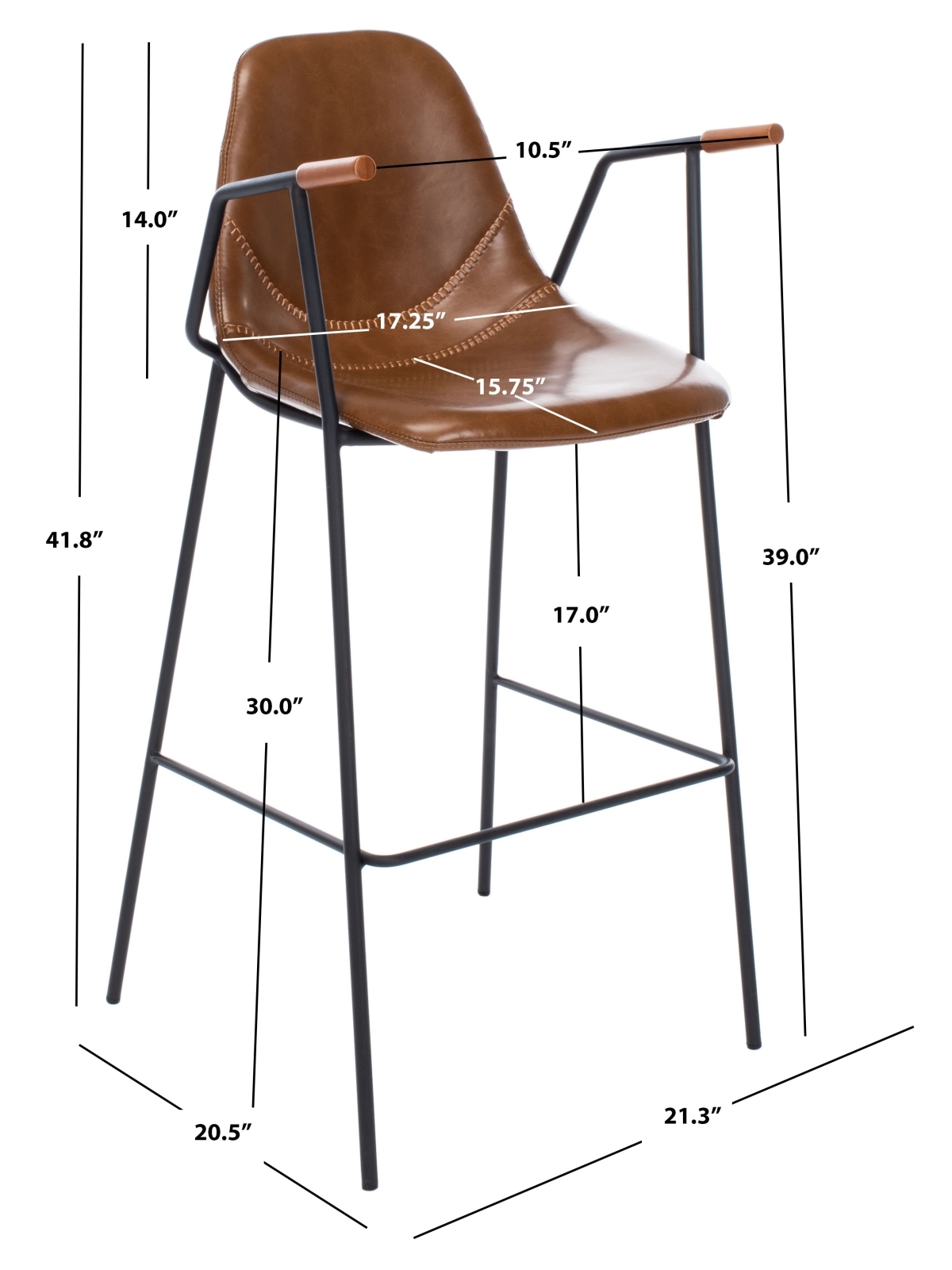 Tanner Mid Century Barstool - Cognac / Black - Safavieh - Image 7