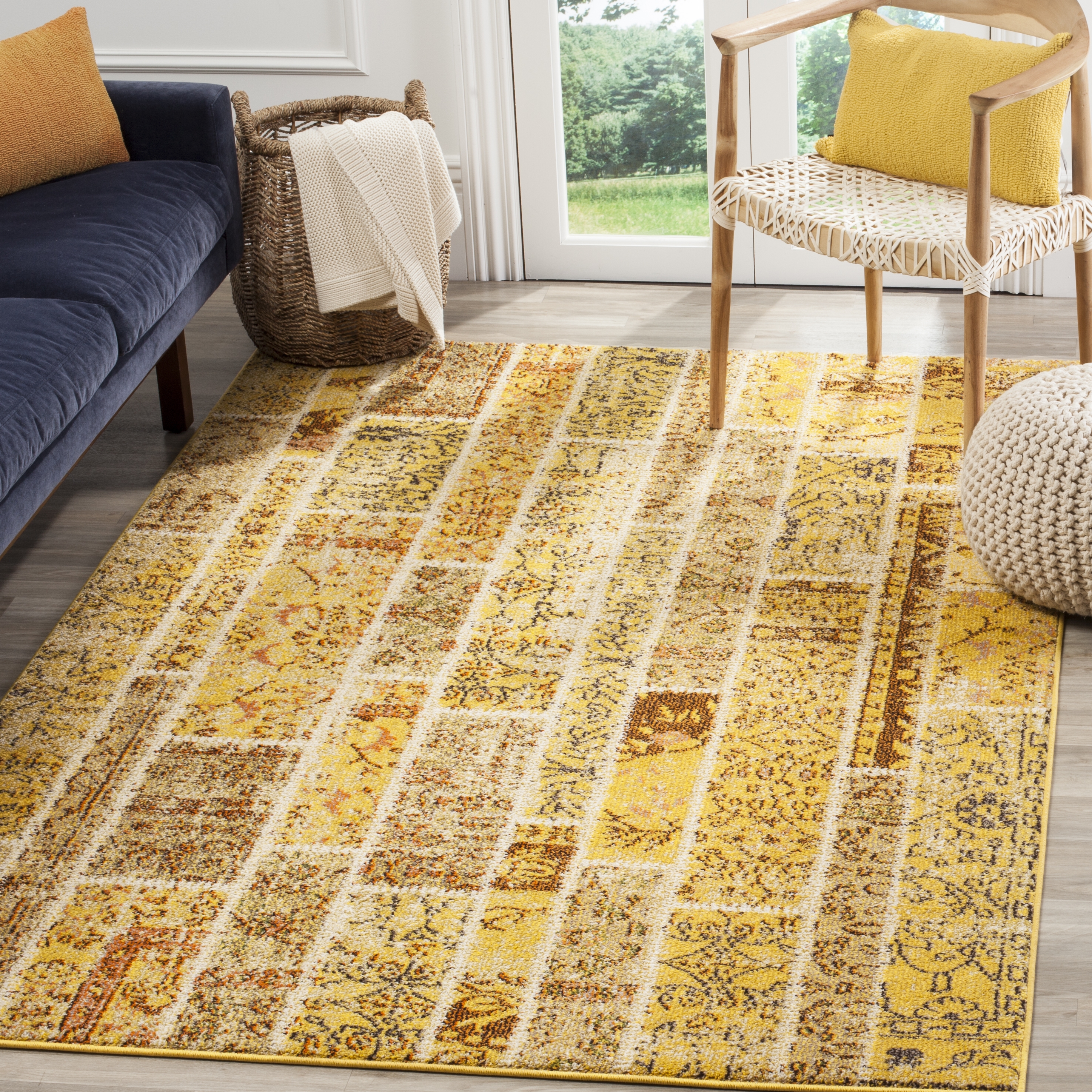 Arlo Home Woven Area Rug, MNC216K, Yellow/Multi,  5' 1" X 7' 7" - Image 1
