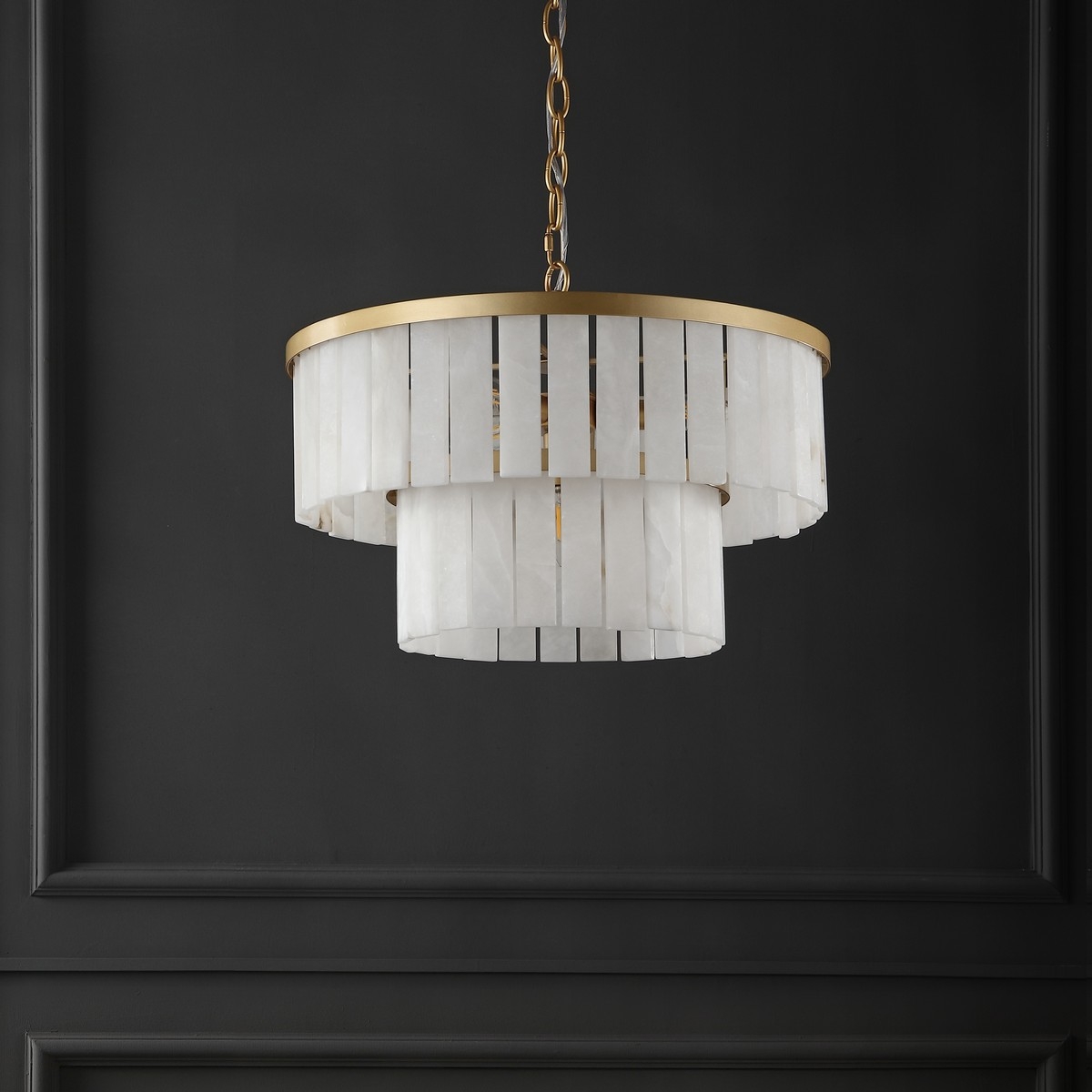 Safavieh Couture Kiandra Marble 2 Tier Chandeli - Gold/White - Image 1