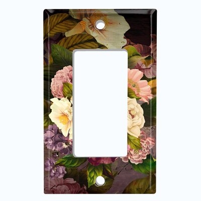 Metal Light Switch Plate Outlet Cover (Flower Purple White Rose 2 - Single Rocker) - Image 0