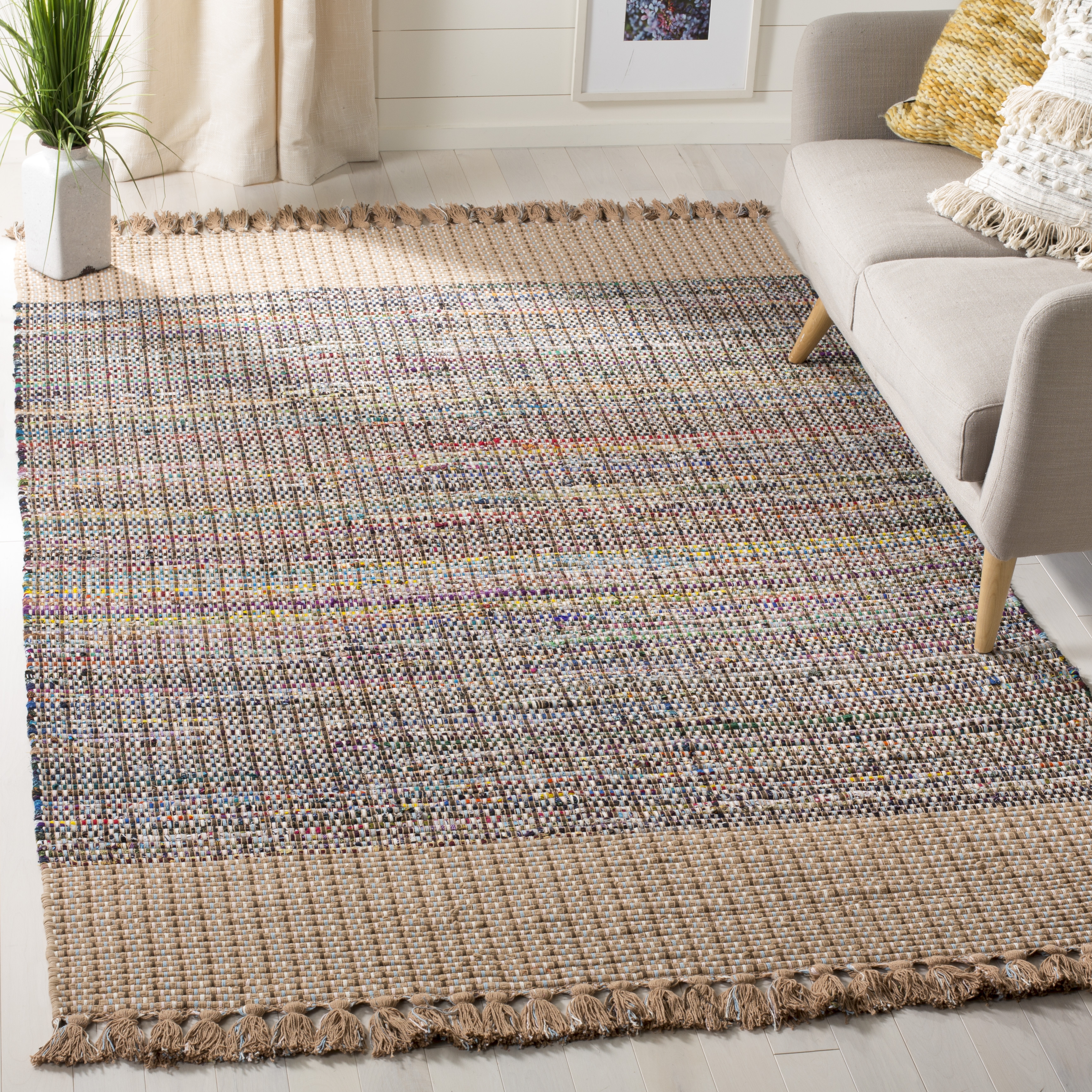 Arlo Home Hand Woven Area Rug, MTK972E, Beige/Multi,  5' X 8' - Image 1