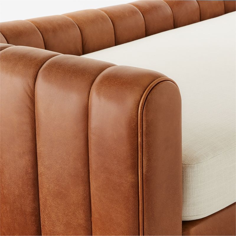 Lazar 84.75" Brown Leather and Beige Performance Fabric Daybed - Image 5