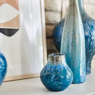 Reactive Glaze Vase, Ocean, Low Wide, 4" - Image 2