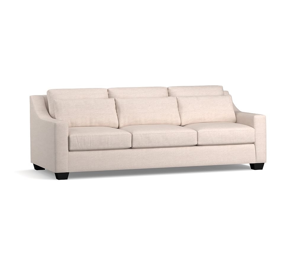 York Slope Arm Upholstered Deep Seat Side Sleeper Sofa with Bench Cushion, Down Blend Wrapped Cushions, Performance Heathered Basketweave Alabaster White - Image 0
