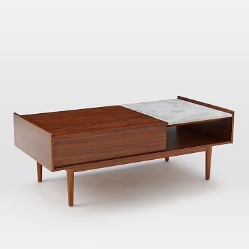 Mid-Century Pop Up Coffee Table, 48"x24", Dark Mineral + Marble - Image 2