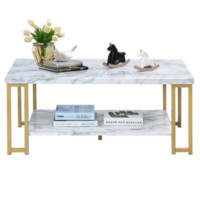 Modern Coffee Table Faux Marble Top Accent Cocktail Table - Image 0