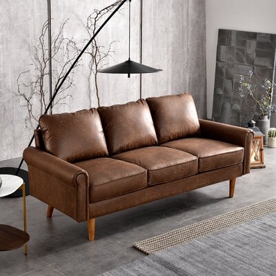 74.01'' Wide Faux Leather Rolled Arm Sofa - Image 0