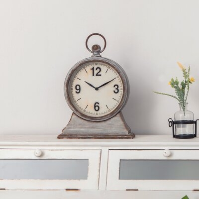 Analog Metal Quartz Tabletop Clock in Gray - Image 0