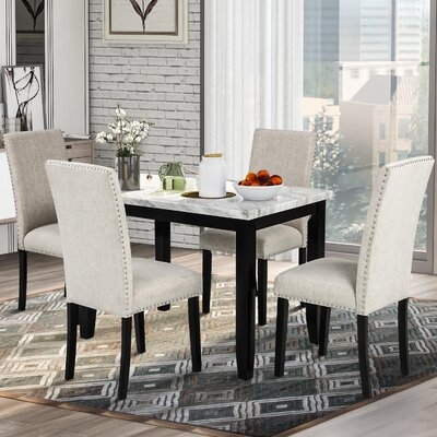 5 - Piece Rubberwood Solid Wood Dining Set - Image 0