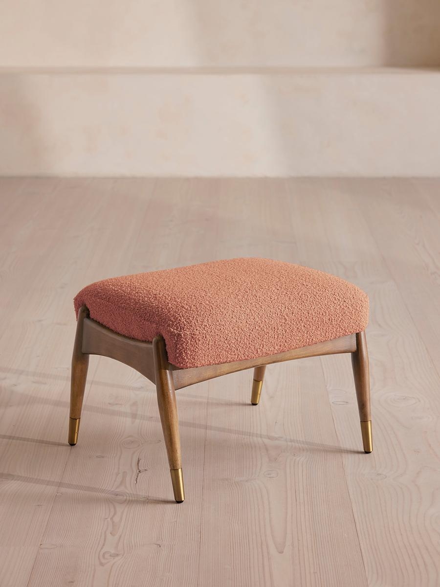 Theodore Oak Footstool, Textured Wool Boucle, Coral, US - Image 0