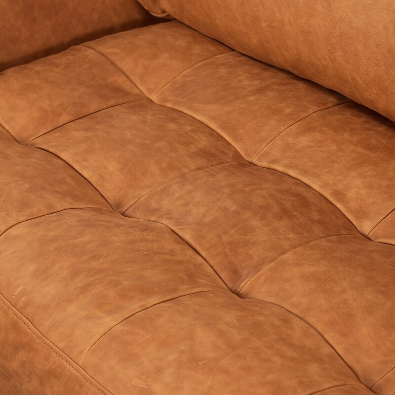 Swilley 90" Genuine Leather Square Arm Sofa, Black & Cognac - Image 3