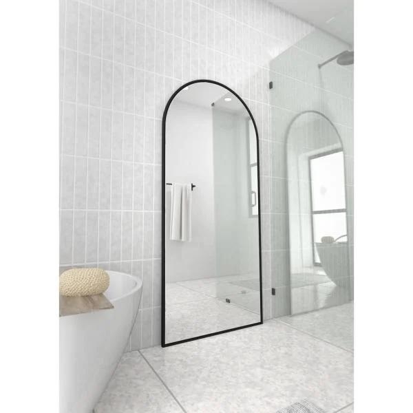Arch Leaner Dressing Stainless Steel Framed Wall Mirror in Black, 30" x 67" - Image 1