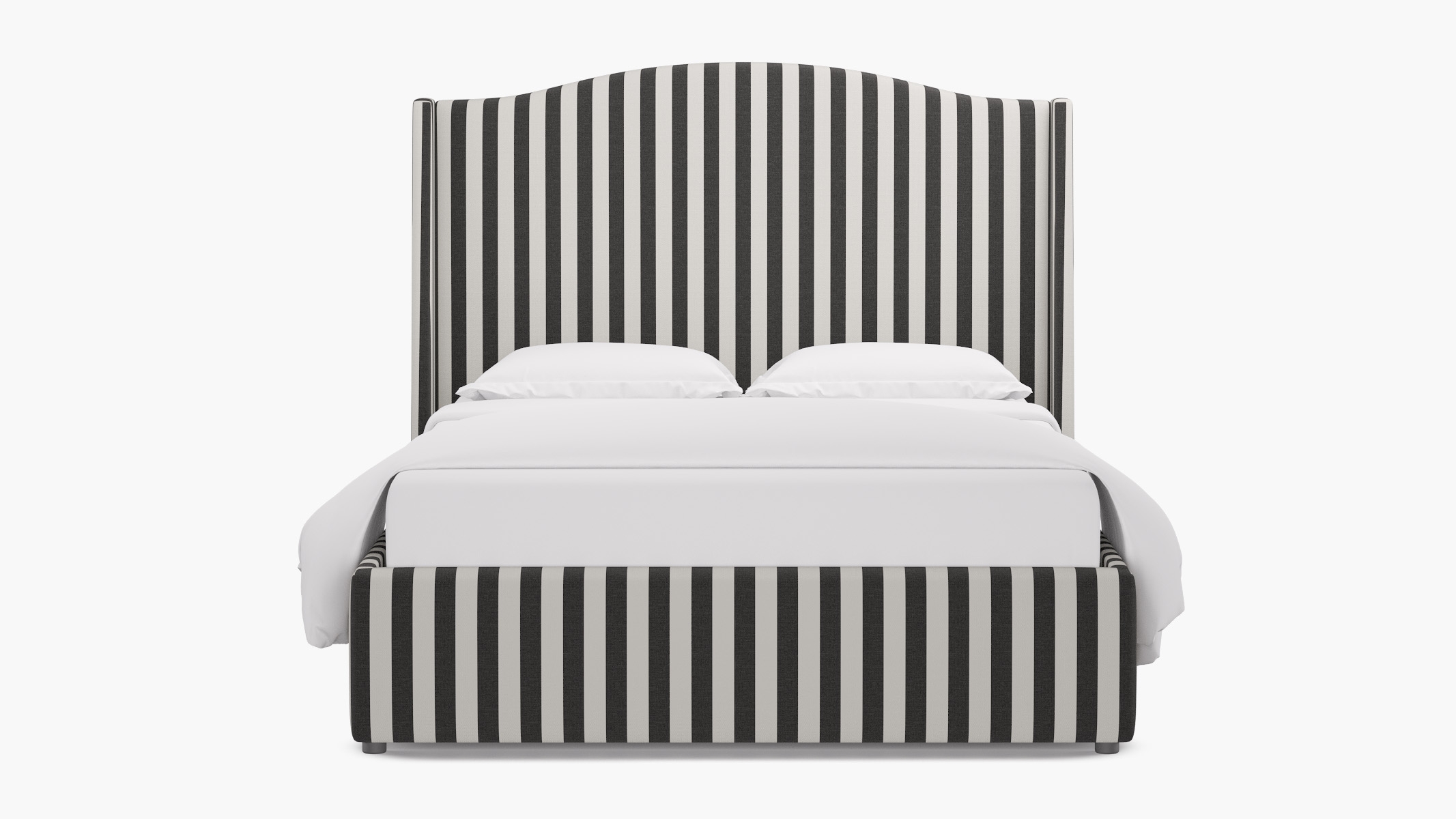 Curved Wingback Bed, Ink Cabana Stripe, King - Image 0
